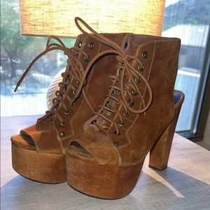 Jeffery Campbell x Free People Brown Suede Platform Lace-Up Heels